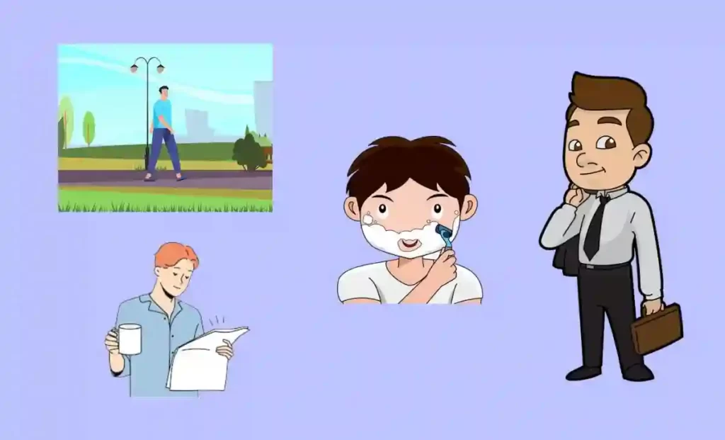 In Majedar Comedy Kahani an animated man's morning routine is shown.