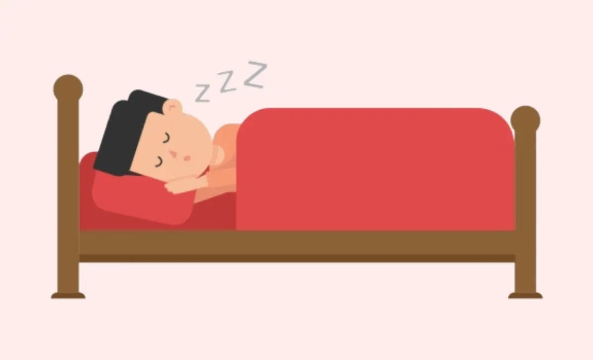 An animated man sleeping in bed.